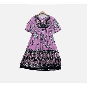 Only Necessities Purple Multi Print Midi Cotton MuuMuu Patio House Dress Size 1X